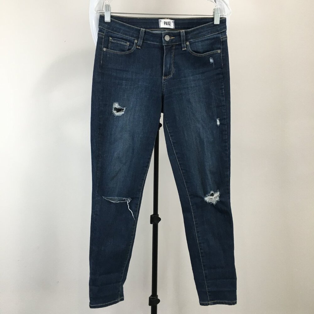 PAIGE Logo Hardware 5Pocket Hallie Destroyed Wash Verdugo Ankle Distressed Jeans
